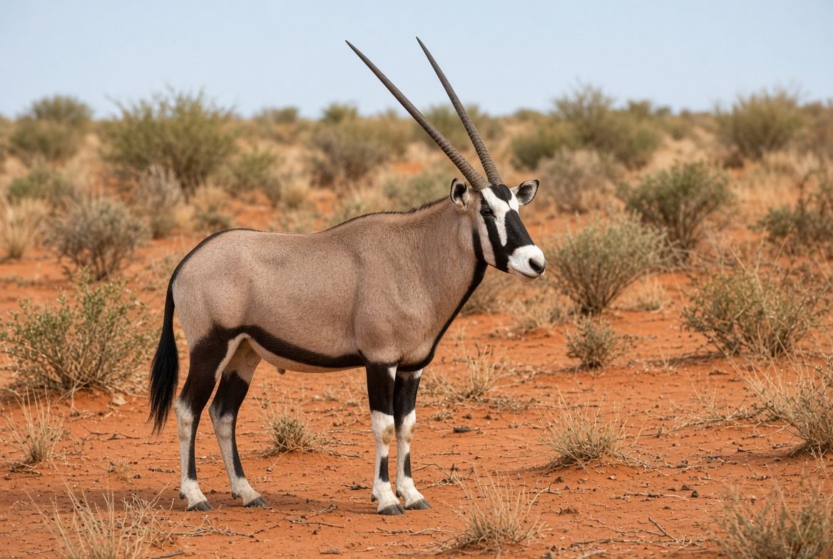 Gemsbok standing on red sand