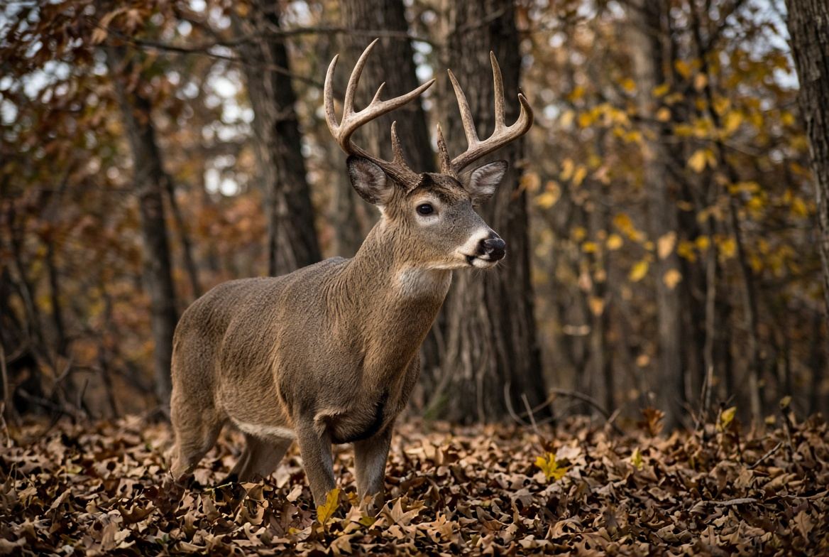 Whitetail buck in autumn woods