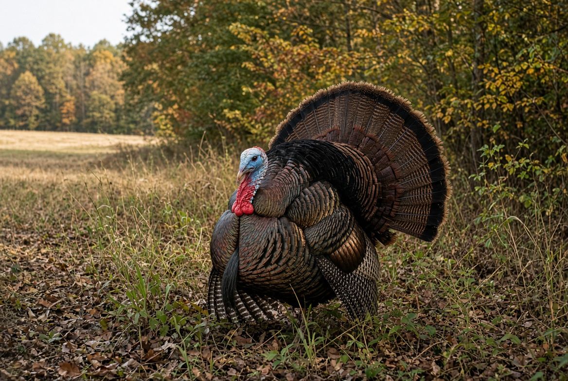 Wild turkey tom strutting