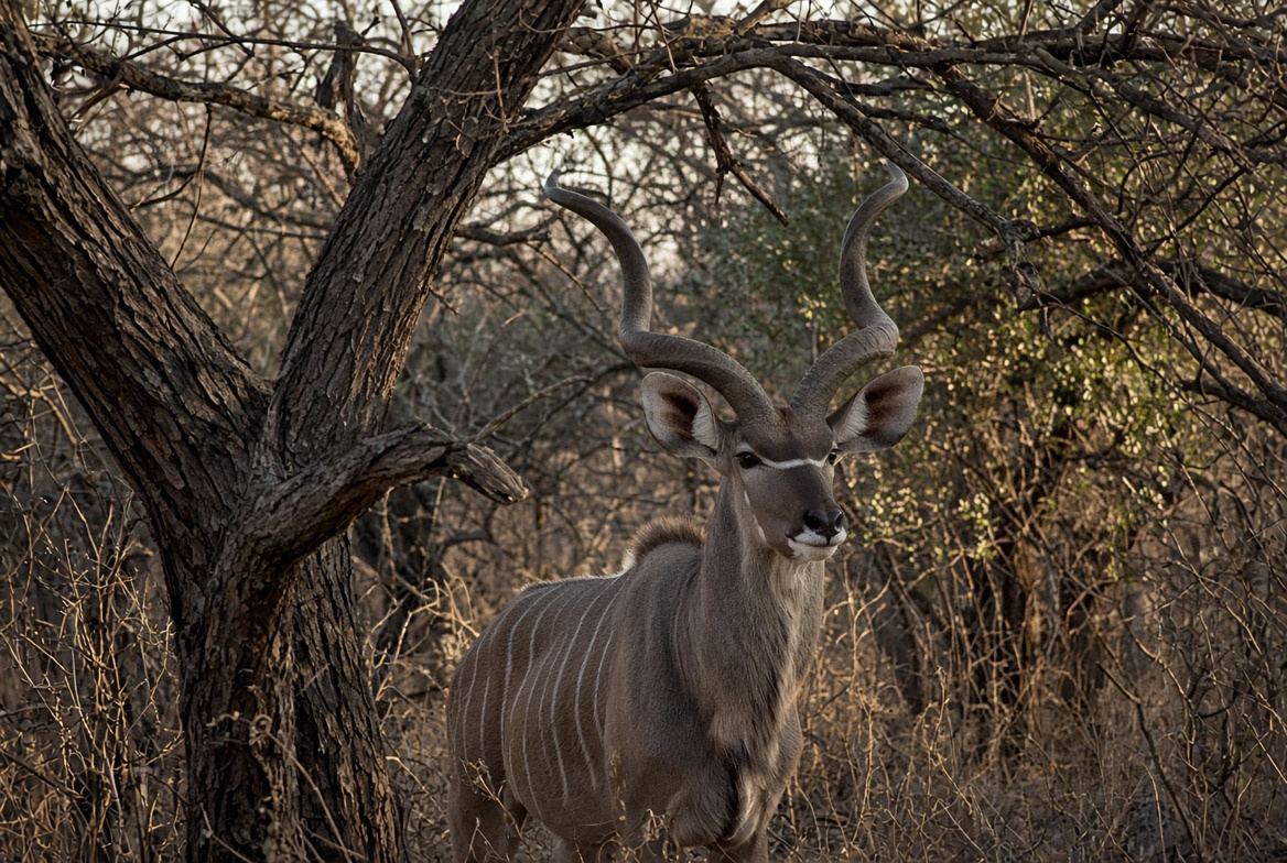 Greater kudu bull in dry bush