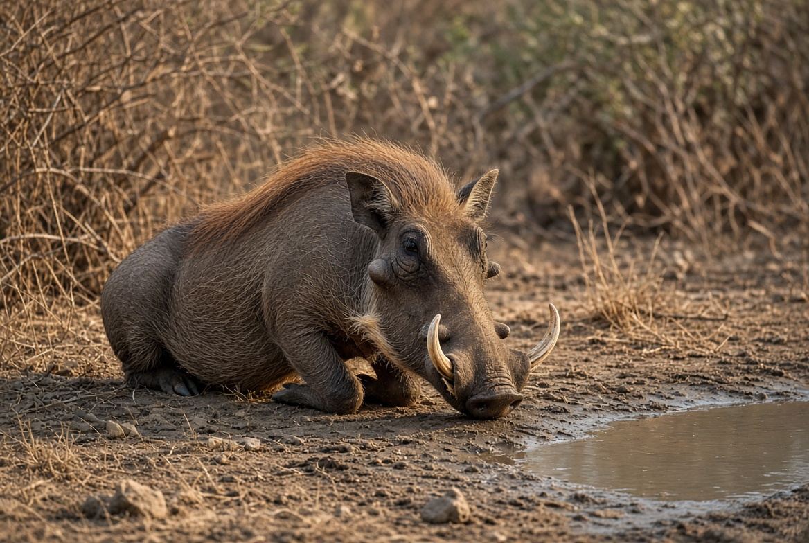 Warthog boar at a pan